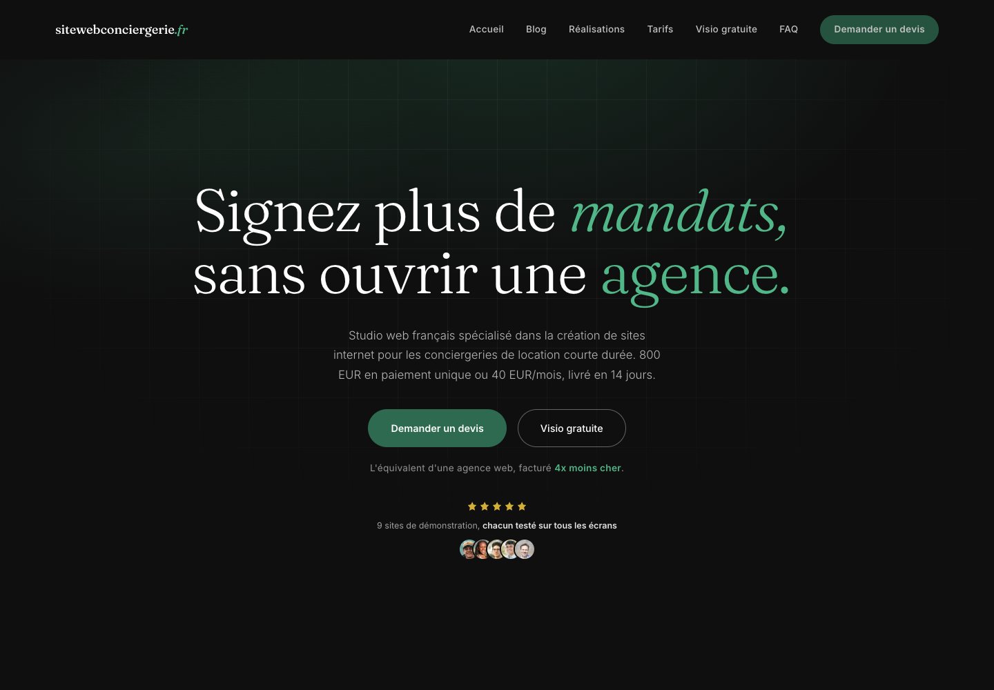 Capture du site Site Web Conciergerie
